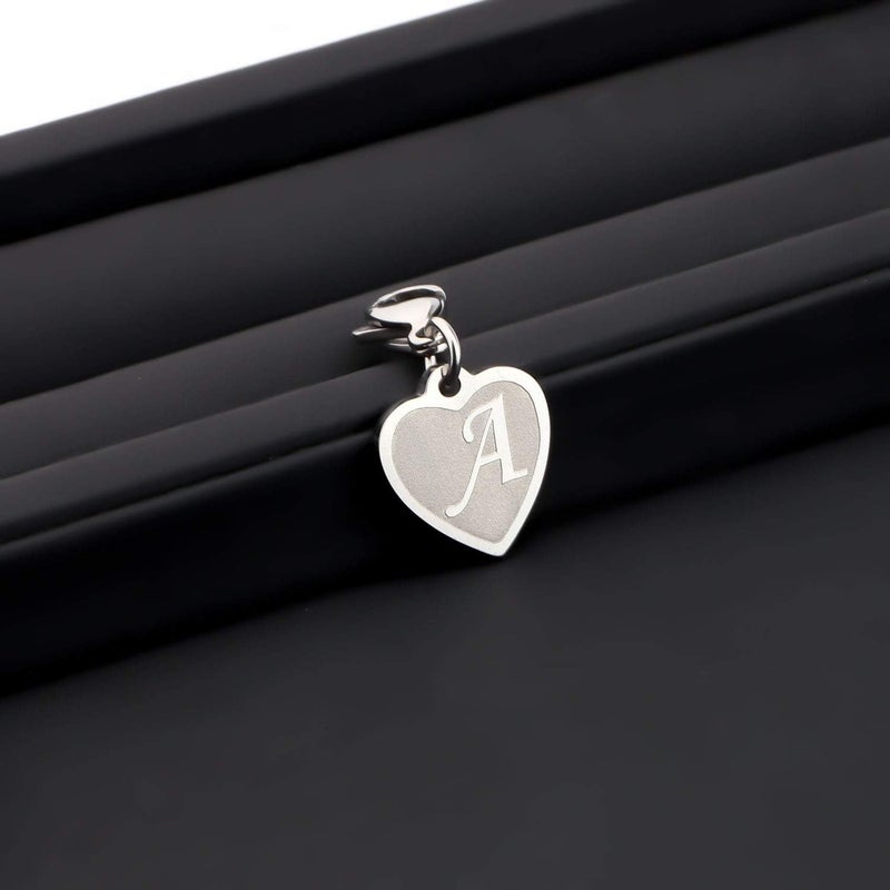 FAADBUK Initial Letter A-Z Alphabet Heart Charms for Jewelry Bracelet Keychain Necklace Initial Stainless steel Clasp Clip on Charm - Image 3